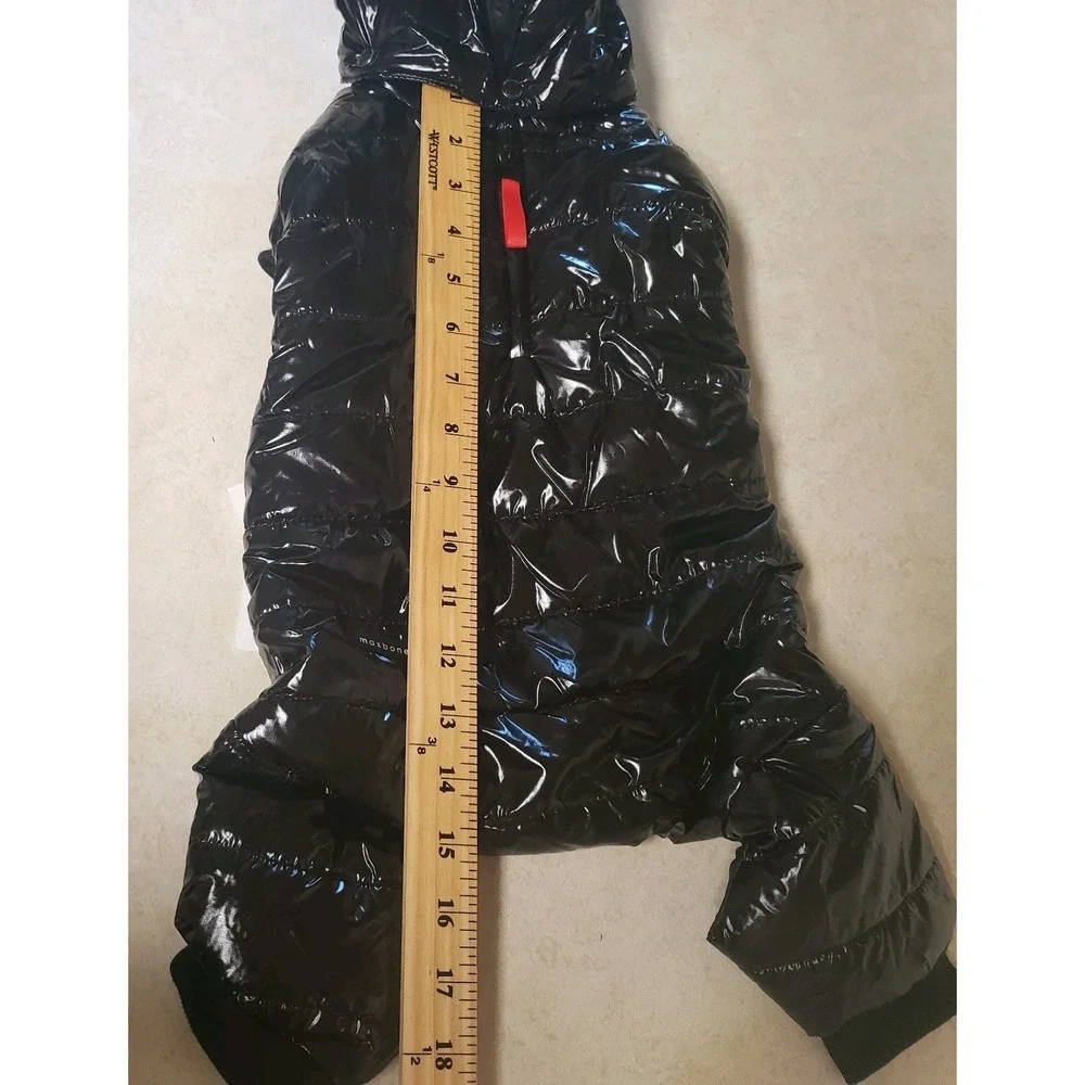 Maxbone Dog Black Lu Ski Suit Size Medium Puffer Glossy Black Removed Hood Snap‎